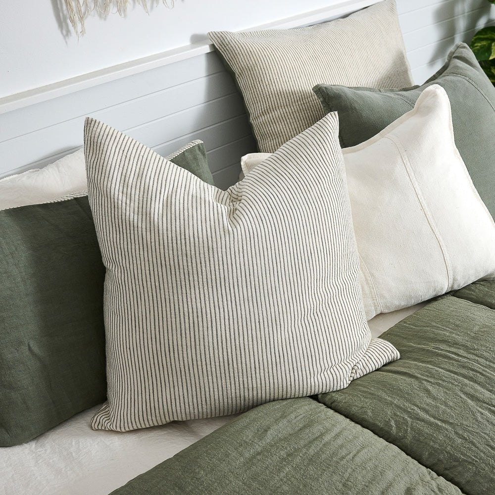 Eadie Lifestyle Marina Cushion | White/Pistachio Stripe – Harry and Kit