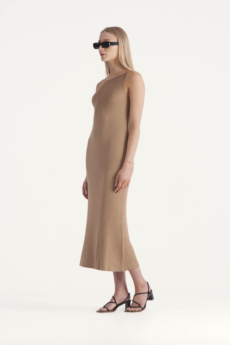 elka collective brown dress Drew Brown Rib Bodice Maxi Dress